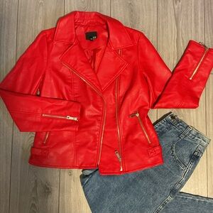 Red Faux Leather Jacket
